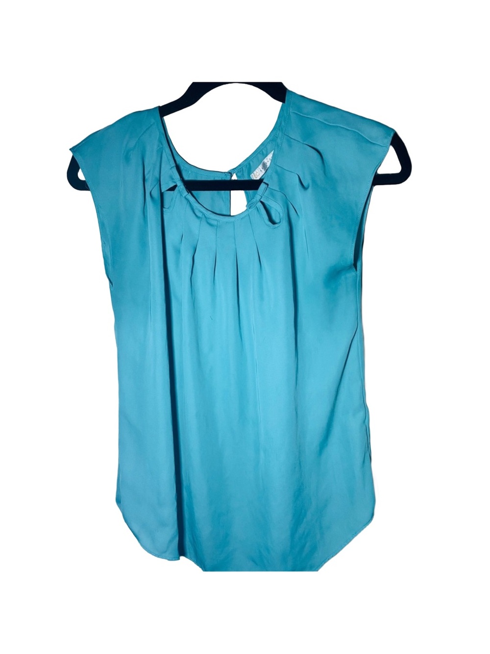 LC Lauren Conrad Women’s Turquoise Dress Blouse Decorative Bows And Pleats, S